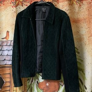 Black suede leather / sweater sleeves jacket